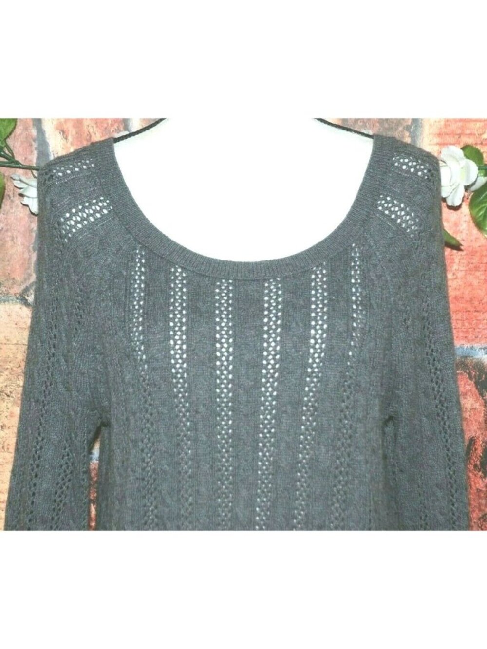 Y2K VTG American Eagle Gray Open-Knit Sweater Womens S Cotton Wool Blend Scoop N